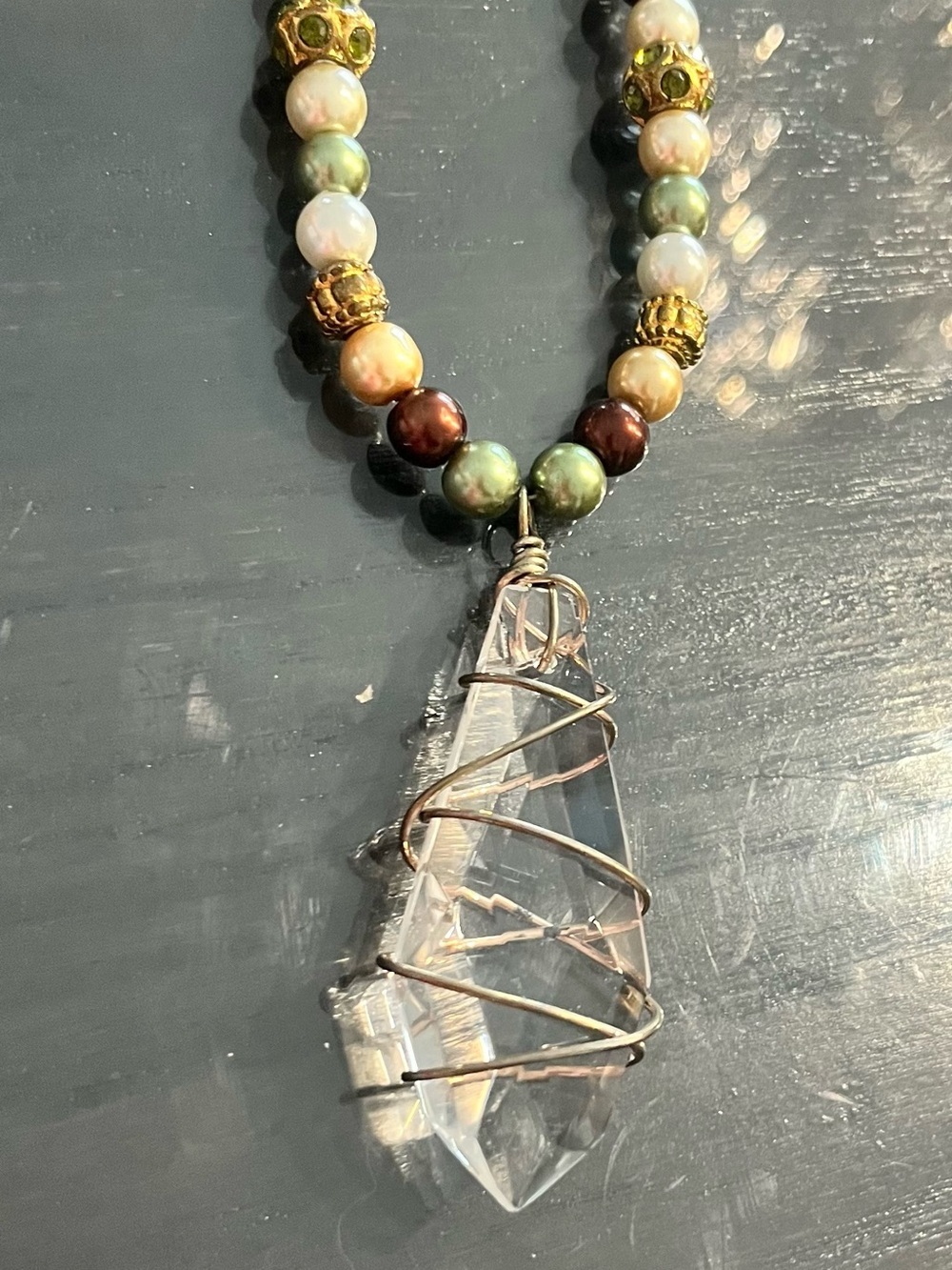 Vintage Hand Wrapped Crystal Pendant Beaded Necklace - Picture 6 of 8